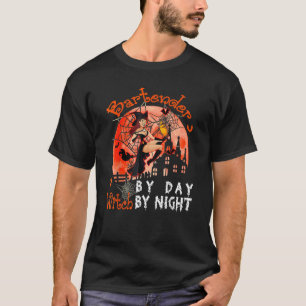 Bartender By Day Witch By Night Halloween Witch Fl T-Shirt