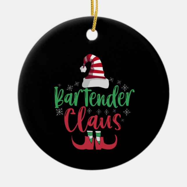 Bartender Claus Funny Santa Family Matching Gift Ceramic Tree Decoration (Front)