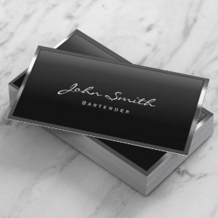 Bartender Cool Metal Border Modern Business Card