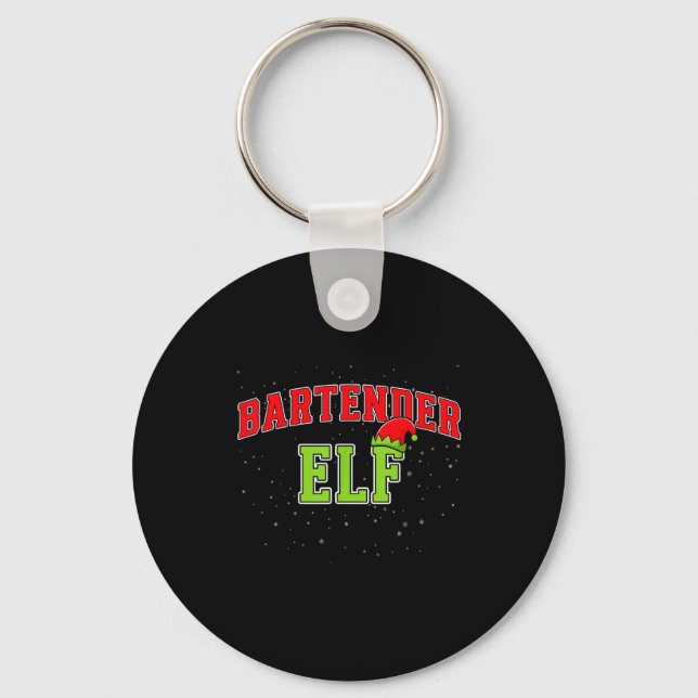 Bartender Elf Christmas Family Matching Group Xmas Key Ring (Front)