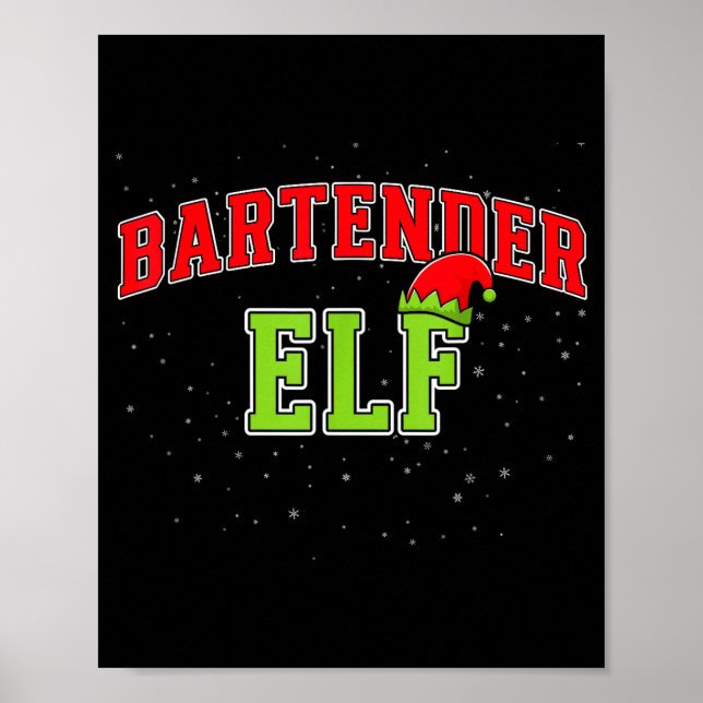 Bartender Elf Christmas Family Matching Group Xmas Poster (Front)