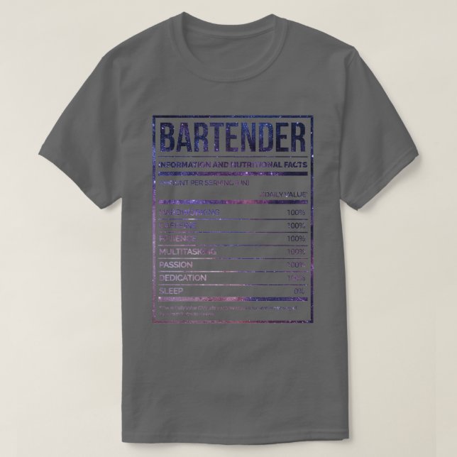 Bartender Funny Bartending Nutrition Label 2 T-Shirt (Design Front)