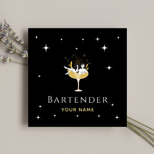 Bartender Glamourous Cocktail Funny Champagne Girl Square Business Card