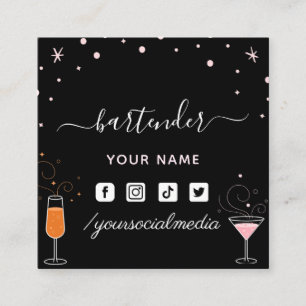 Bartender Glamourous Cocktail Signature Calligraph Square Business Card