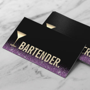Bartender Gold Wine Glass Modern Black Purple Business Card