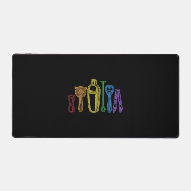 Bartender LGBT Rainbow Barmaid Barman Mixologist Desk Mat (Front)