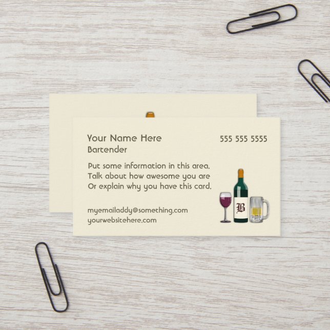Bartender Light Business Card (Front/Back In Situ)