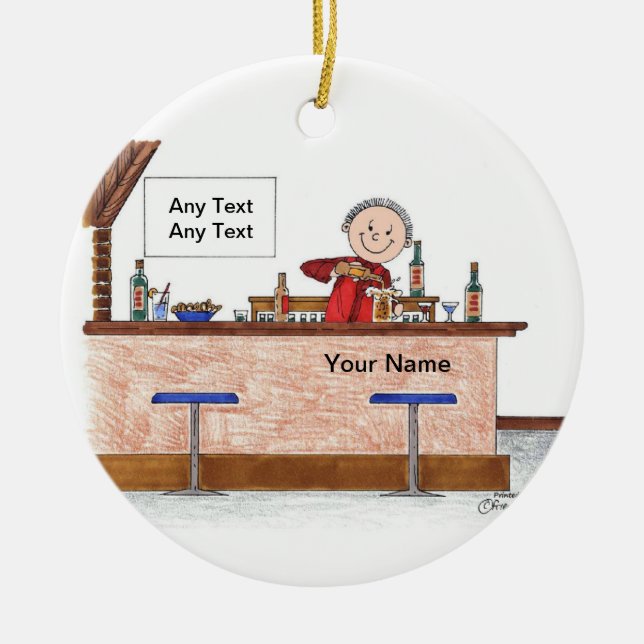 Bartender - Male Ceramic Tree Decoration (Front)