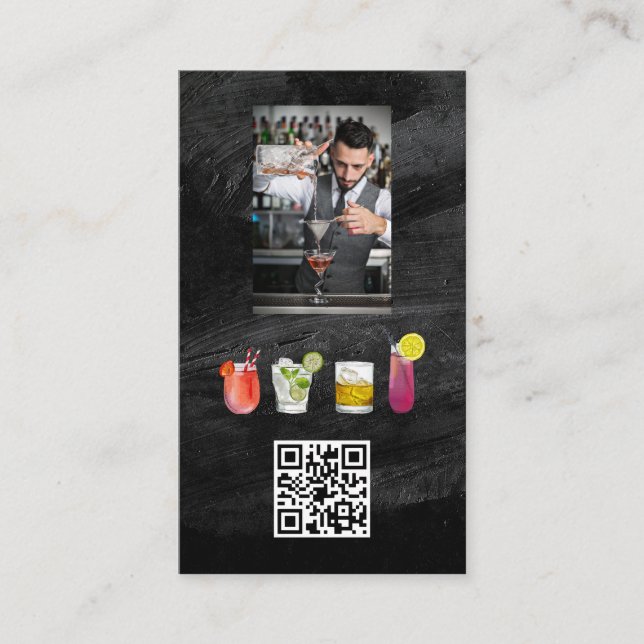 Bartender Mixing Drinks | QR Code Business Card (Front)