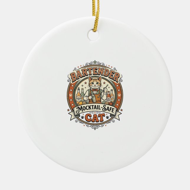 Bartender Mocktail-Safe Cat Bartender Mocktail-Saf Ceramic Tree Decoration (Front)