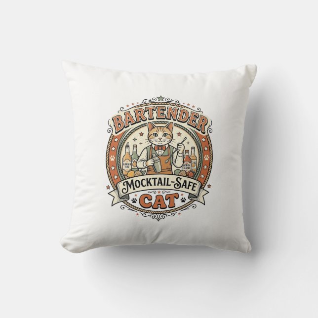 Bartender Mocktail-Safe Cat Bartender Mocktail-Saf Cushion (Front)