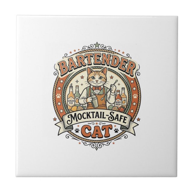 Bartender Mocktail-Safe Cat Bartender Mocktail-Saf Tile (Front)