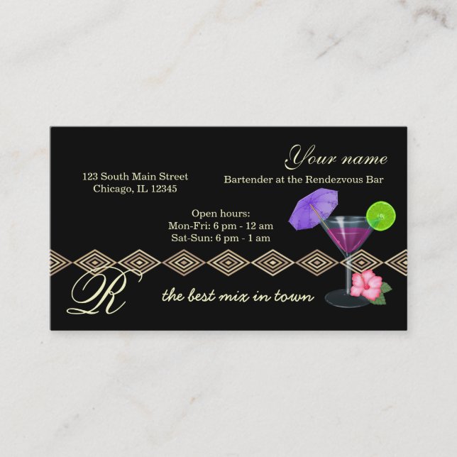 Bartender/Owner Bar Business Card (Front)