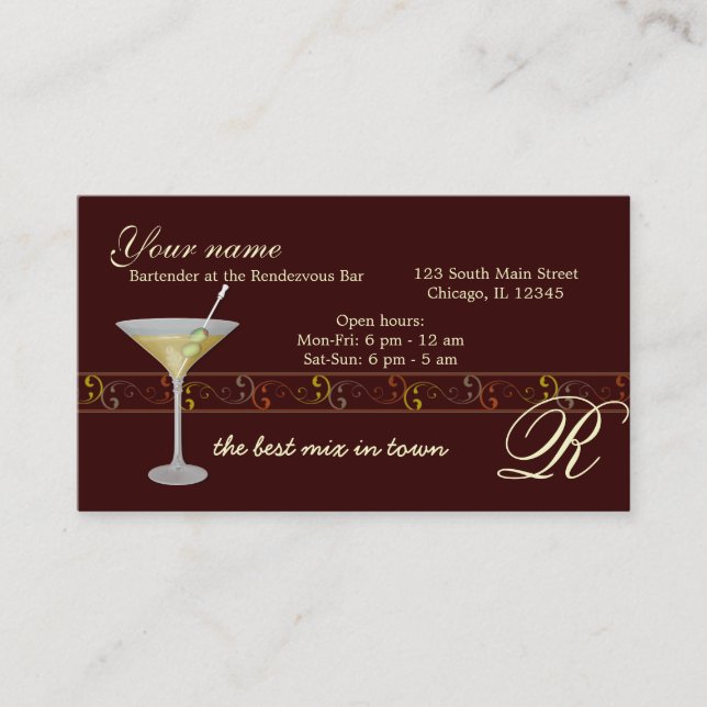 Bartender/Owner Bar Business Card (Front)