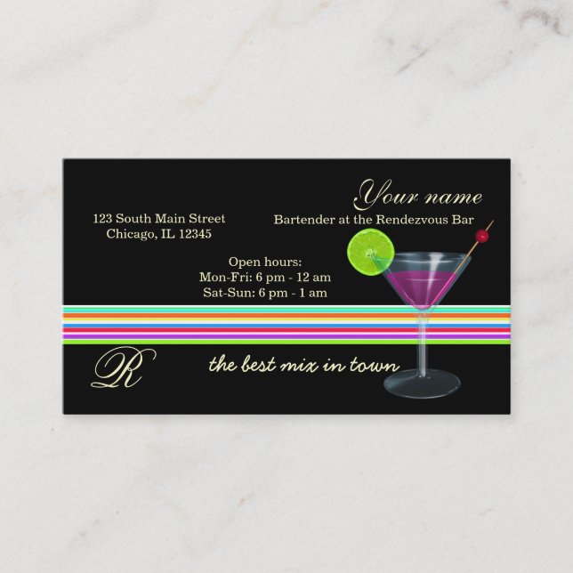 Bartender/Owner Bar Business Card (Front)
