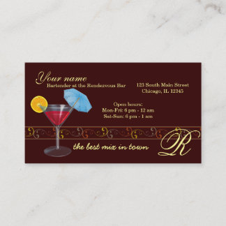 Bartender/Owner Bar Business Card