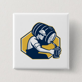 Bartender Pouring Keg Barrel Beer Retro 15 Cm Square Badge