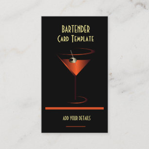 Bartender Red Metallic Cocktail Business Card