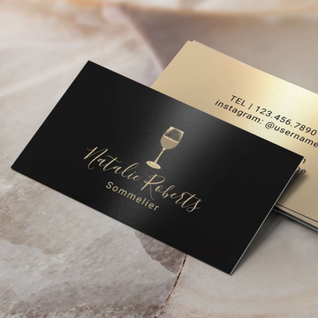 Bartender Sommelier Black & Gold Wine Business Card (Creator Uploaded)