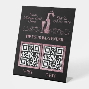 Bartender sparkling pink SCAN TO PAY QR CODES Pedestal Sign