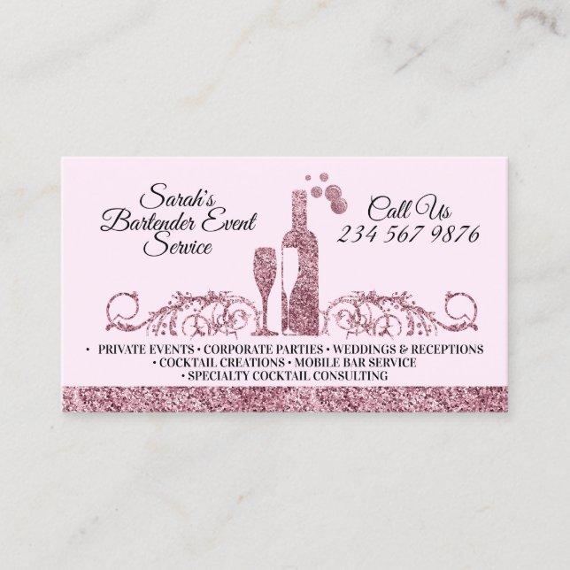 Bartender sparkling printed business card (Front)