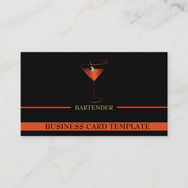 Bartender Template Red Martini Logo Bartender Business Card (Front)