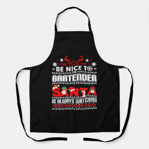 Bartender Ugly Christmas Sweater Gift Funny Barten Apron