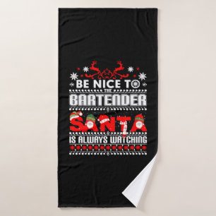 Bartender Ugly Christmas Sweater Gift Funny Barten Bath Towel