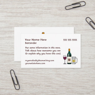 Bartender White Business Card