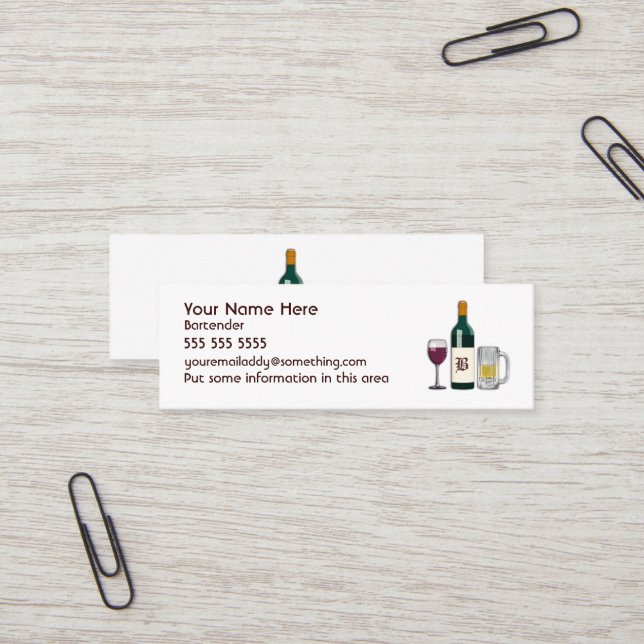Bartender White Mini Business Card (Front/Back In Situ)
