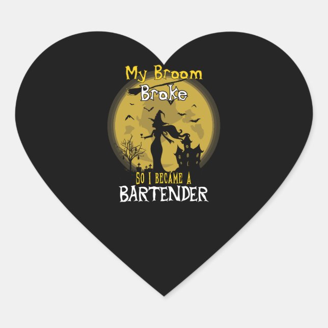 Bartender Witch Halloween Heart Sticker (Front)