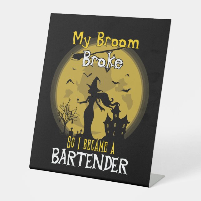Bartender Witch Halloween Pedestal Sign (Front)