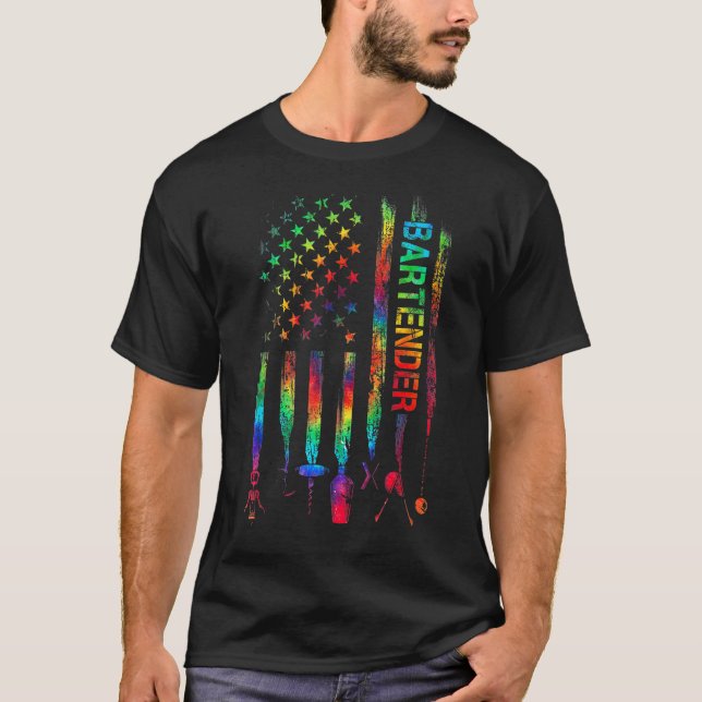 Bartender With American Flag Tie Dye Bartending Fa T-Shirt (Front)