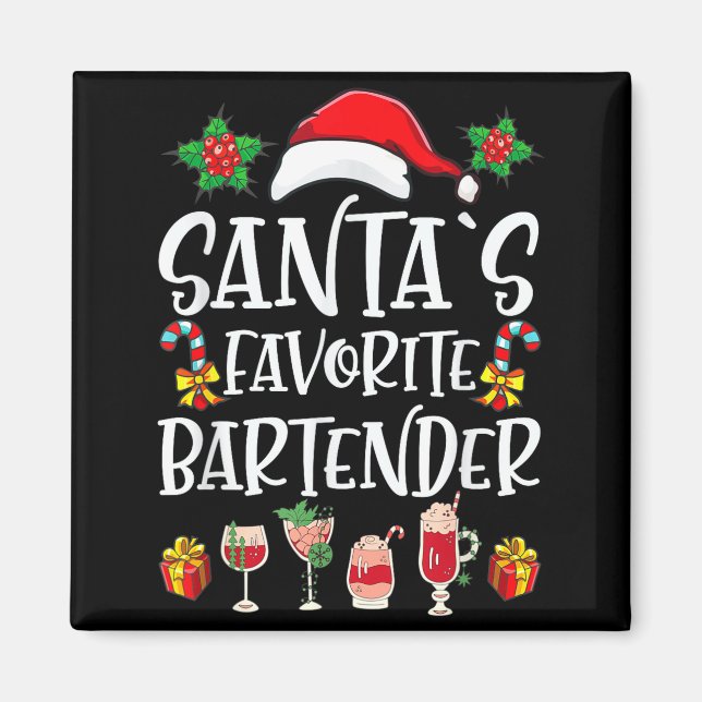 Bartender Xmas Gift Santa's Favorite Bartender Chr Magnet (Front)