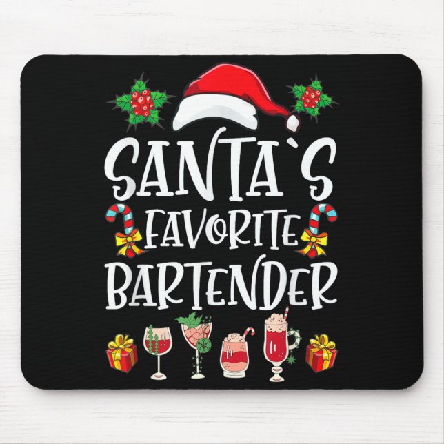 Bartender Xmas Gift Santa's Favorite Bartender Chr Mouse Pad (Front)