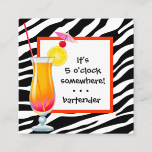 Bartender Zebra cocktail Square Business Card