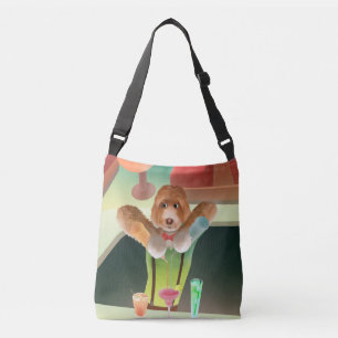 Bartending Dog in Retro Bar Crossbody Bag