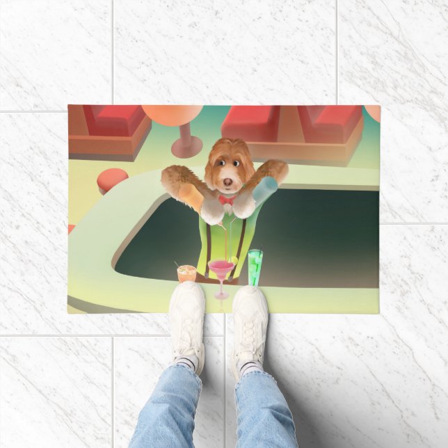 Bartending Dog in Retro Bar Doormat (Indoor)