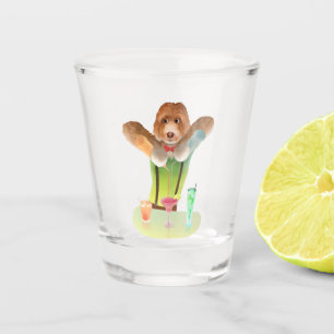 Bartending Dog in Retro Bar Shot Glass