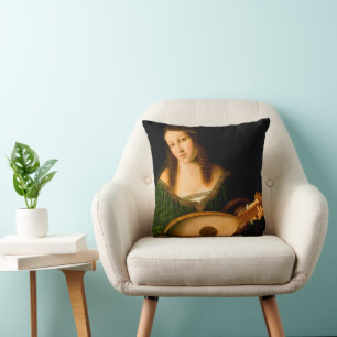 Bartolomeo Veneto Lady Playing Lute Portrait Art Cushion