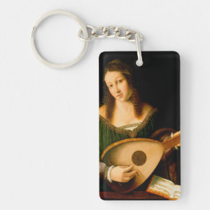 Bartolomeo Veneto Lady Playing Lute Portrait Art Key Ring