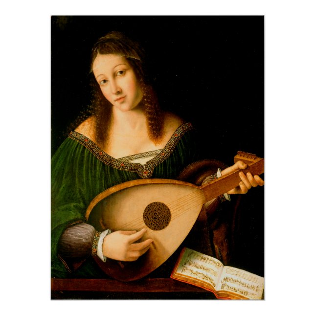 Bartolomeo Veneto Lady Playing Lute Portrait Art Poster (Front)