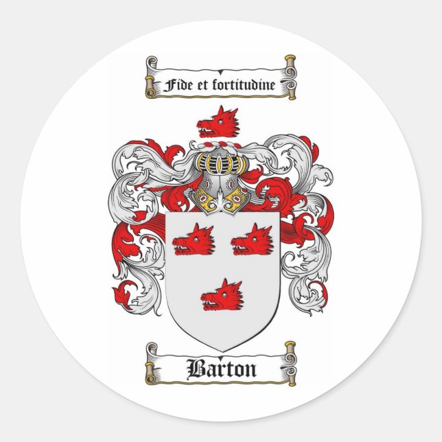 BARTON FAMILY CREST -  BARTON COAT OF ARMS CLASSIC ROUND STICKER (Front)