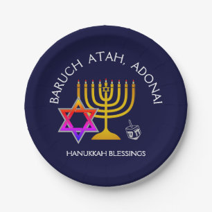 BARUCH ATAH ADONAI Hanukkah Blessings Paper Plate