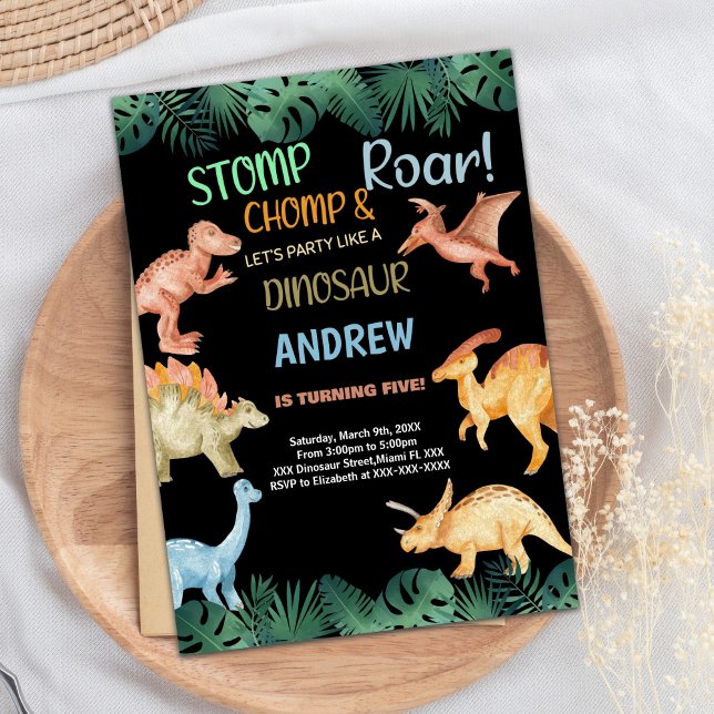 Barwon Black Glitter Dinosaur Birthday Invitations (Barwon Black Glitter Dinosaur Birthday Invitations)