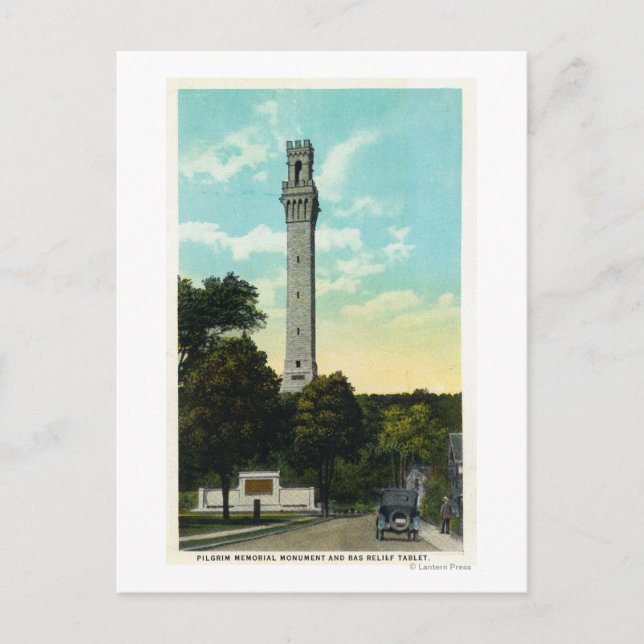 Bas Relief Tablet and Pilgrim Memorial View Postcard (Front)