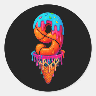 Basball Drip 9 Year Old Ice Cream Drip 9th Classic Round Sticker