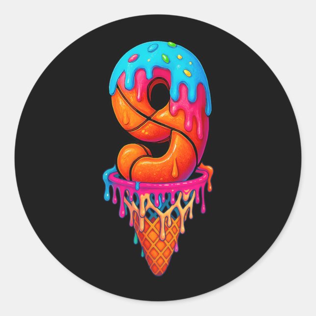 Basball Drip 9 Year Old Ice Cream Drip 9th Classic Round Sticker (Front)