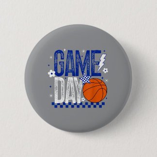 Basball Mum Game Day Tipoff Season Retro Blue 6 Cm Round Badge