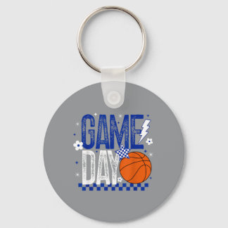 Basball Mum Game Day Tipoff Season Retro Blue Key Ring